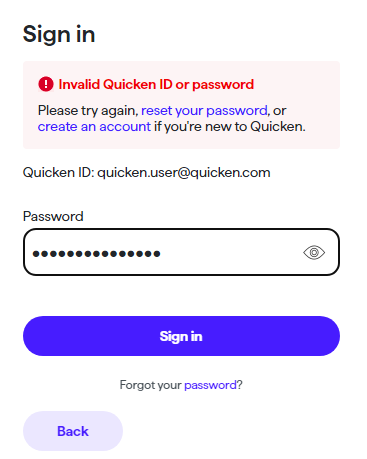 Quicken Signin widget error Quicken Signin widget error